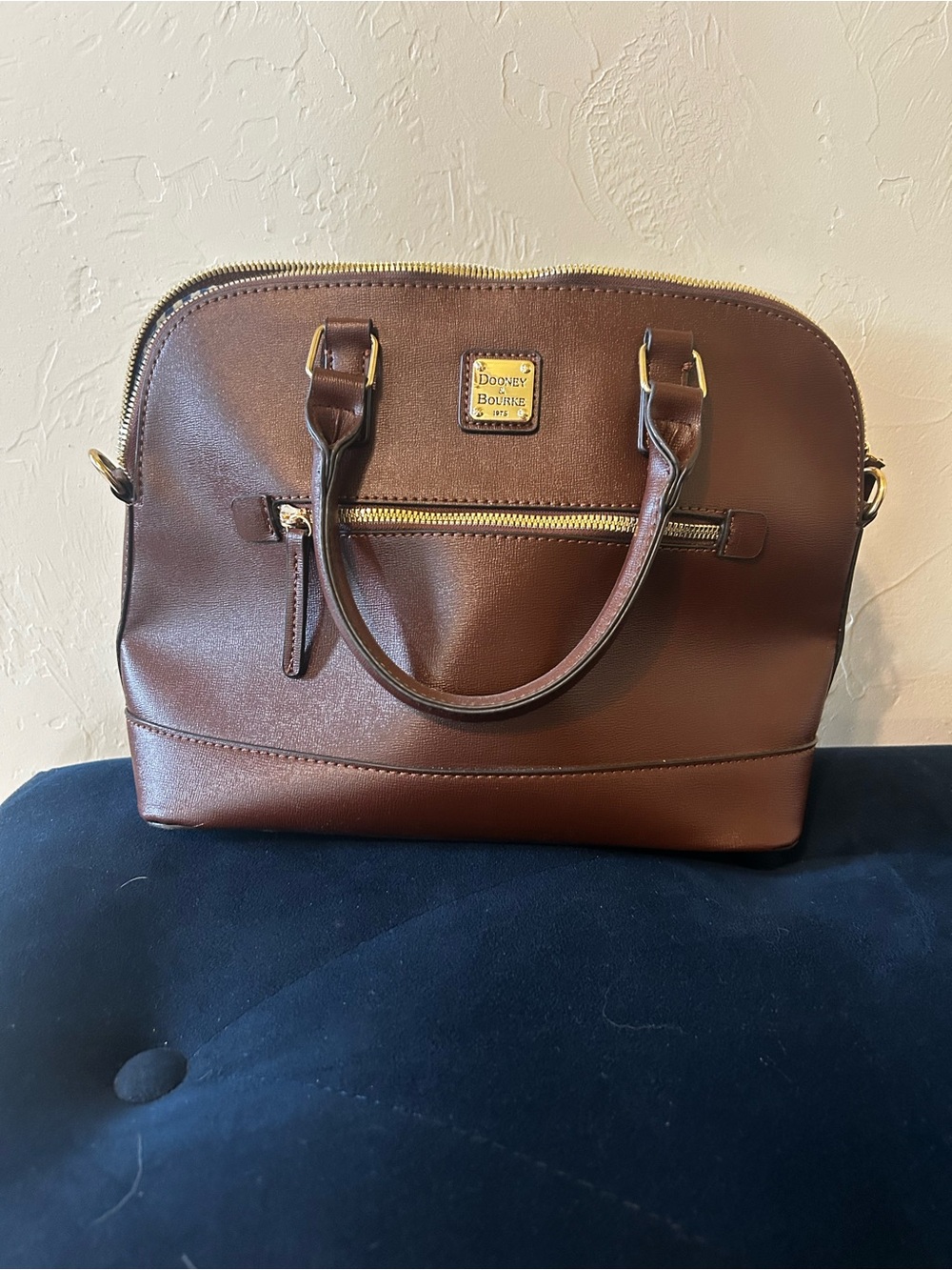Dooney & Bourke Brown Leather Dome Satchel with Gold Hardware